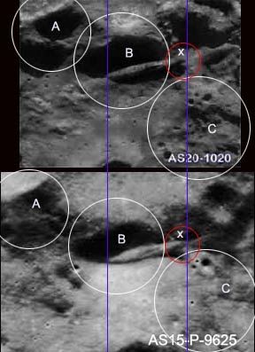 Ďalší dôkaz, že je to fake: - nesedí vzdialenosť medzi loďou a krátermi. Zdroj: http://sites.google.com/site/tasfastas/apollo20-pseudospaceship223222222222