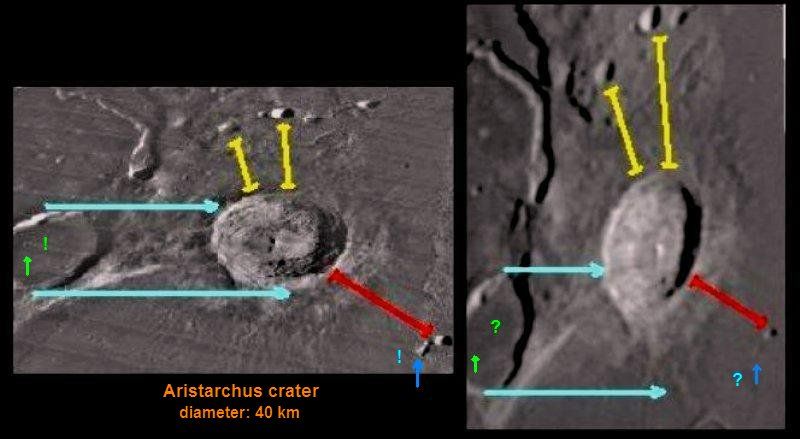 Vo vnutru toho kratera astronomovia videli zahadnu cervenu hmlu. Mala zmena uchla, a vsetke dalky do inych kraterov sa menia. Dve odlisne oficialne fotky, a ked sa porovna nie jsu tam viditelne vsetke kratery, a aj velky kopec na jednom zo snimkov prave mizne. Krater ten je dlhy na 40 km a je vetsy od UFO v krateri 10x! Co znamena ze pri aj malickej zmene uhla takej malej vecy, zmeny mozu byt esce vetse ako tu vidiet. Nie hovorim ze na 100 procent som za realitou lodi v krateri, ale stale viac hovori za tom ze ona tam ma velku sancu byt  